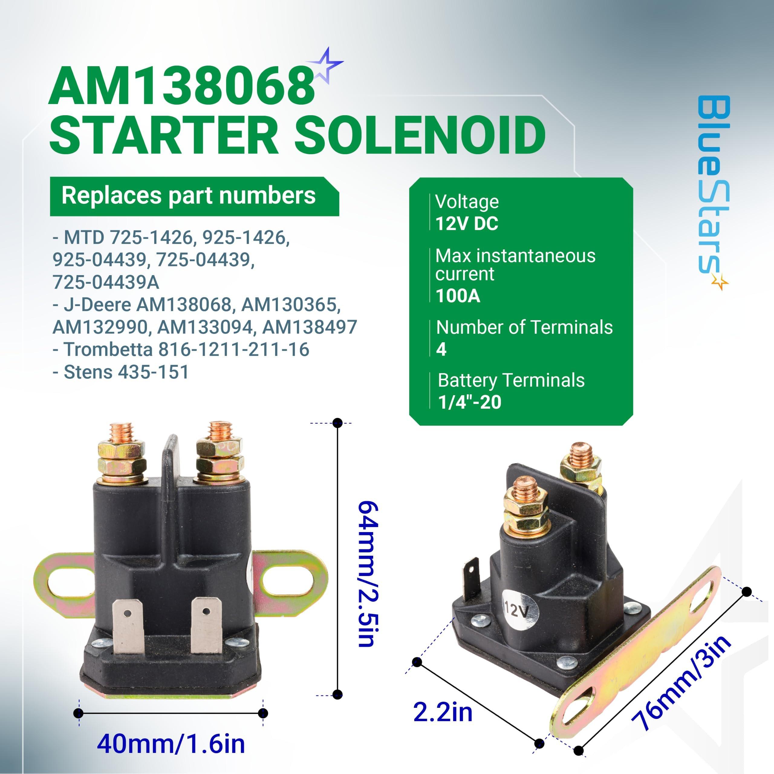 175566 Ignition Switch 7 Terminals 2 Keys & AM138068 Starter Solenoid - Compatible with John Deere L100 L105 L110 L120 - Replaces GY20074 925-1741 94762 175566 175442 725-04439 725-04439B image 2