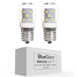 BlueStars Upgraded 8206232A 3W E17 Base Microwave LED Bulb Dimmable, 6000K Cold Daylight, 40W Incandescent Equivalent, 110V-130V 240 lumens for Refrigerator Range Hood Microwave, 2 Packs thumbnail 0