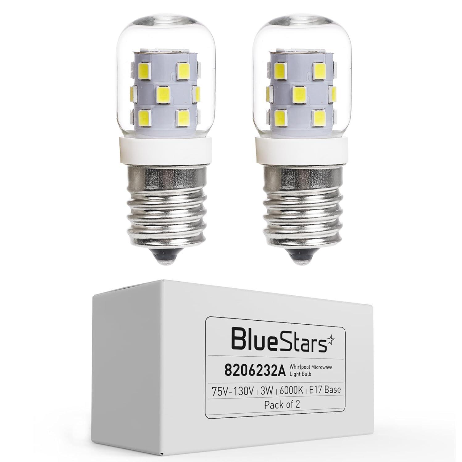 BlueStars Upgraded 8206232A 3W E17 Base Microwave LED Bulb Dimmable, 6000K Cold Daylight, 40W Incandescent Equivalent, 110V-130V 240 lumens for Refrigerator Range Hood Microwave, 2 Packs image 0