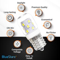 BlueStars Upgraded 8206232A 3W E17 Base Microwave LED Bulb Dimmable, 6000K Cold Daylight, 40W Incandescent Equivalent, 110V-130V 240 lumens for Refrigerator Range Hood Microwave, 2 Packs thumbnail 1