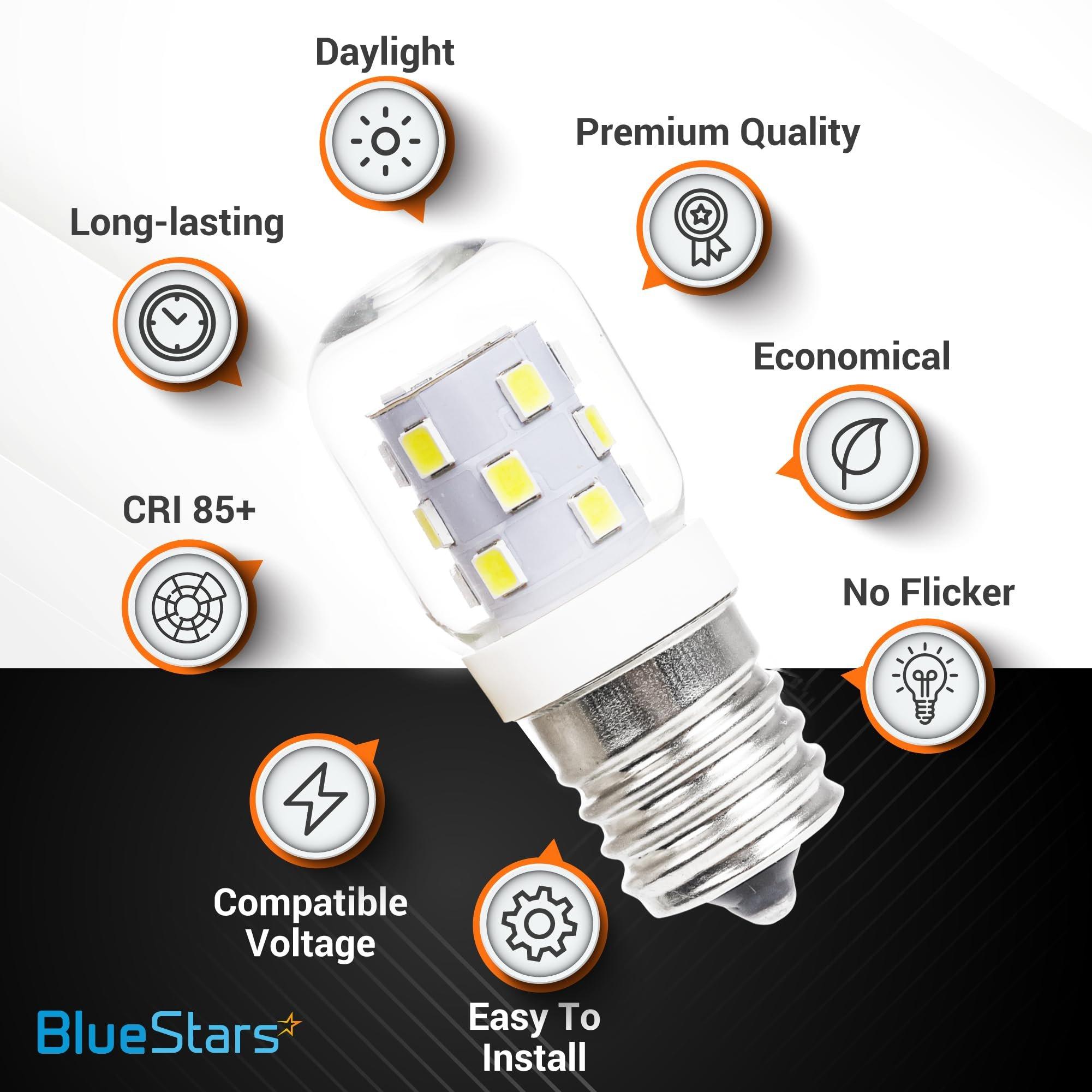 BlueStars Upgraded 8206232A 3W E17 Base Microwave LED Bulb Dimmable, 6000K Cold Daylight, 40W Incandescent Equivalent, 110V-130V 240 lumens for Refrigerator Range Hood Microwave, 2 Packs image 1