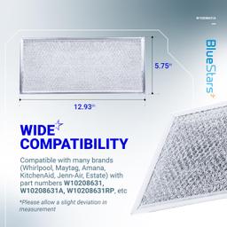 BlueStars Ultra Durable 3-Pack W10208631A Microwave Grease Filter Replacement 13x6in Aluminum Mesh Screen Grease Filter - Compatible with Whirlpool G.E Microwaves thumbnail 1