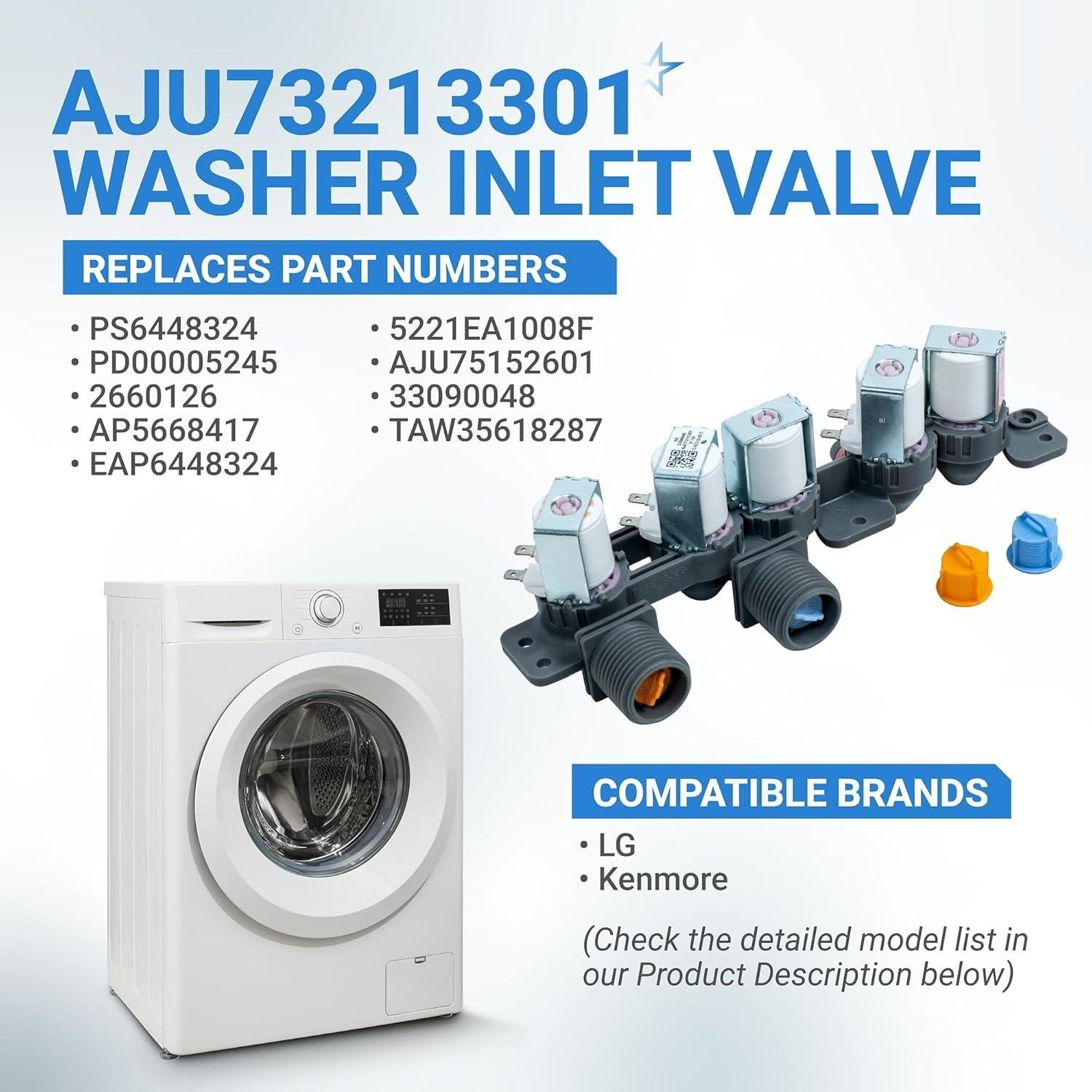 AJU73213301 AJU75152601 5221EA1008F Washer Water Inlet Valve - Compatible with LG Kenmore Washers WT7200CW, WT5001C, 79631522211, WT4801CW, WT1201CW - Replaces 33090048, TAW35618287 image 7