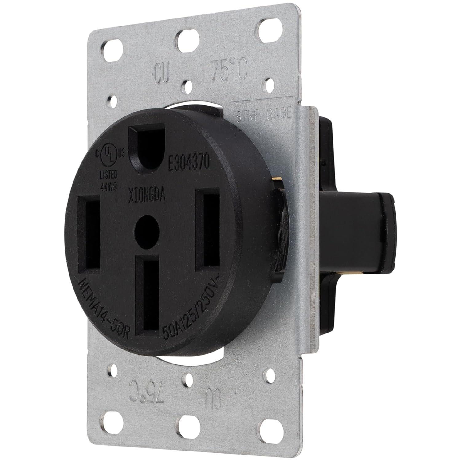NEMA 14-50R Flush Mounting Receptacle, 50A 125/250V 3 Pole 4 Wire Straight Blade Outlet image 0