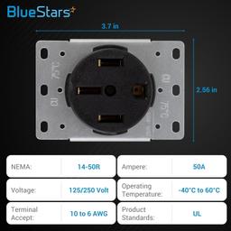 NEMA 14-50R Flush Mounting Receptacle, 50A 125/250V 3 Pole 4 Wire Straight Blade Outlet thumbnail 2
