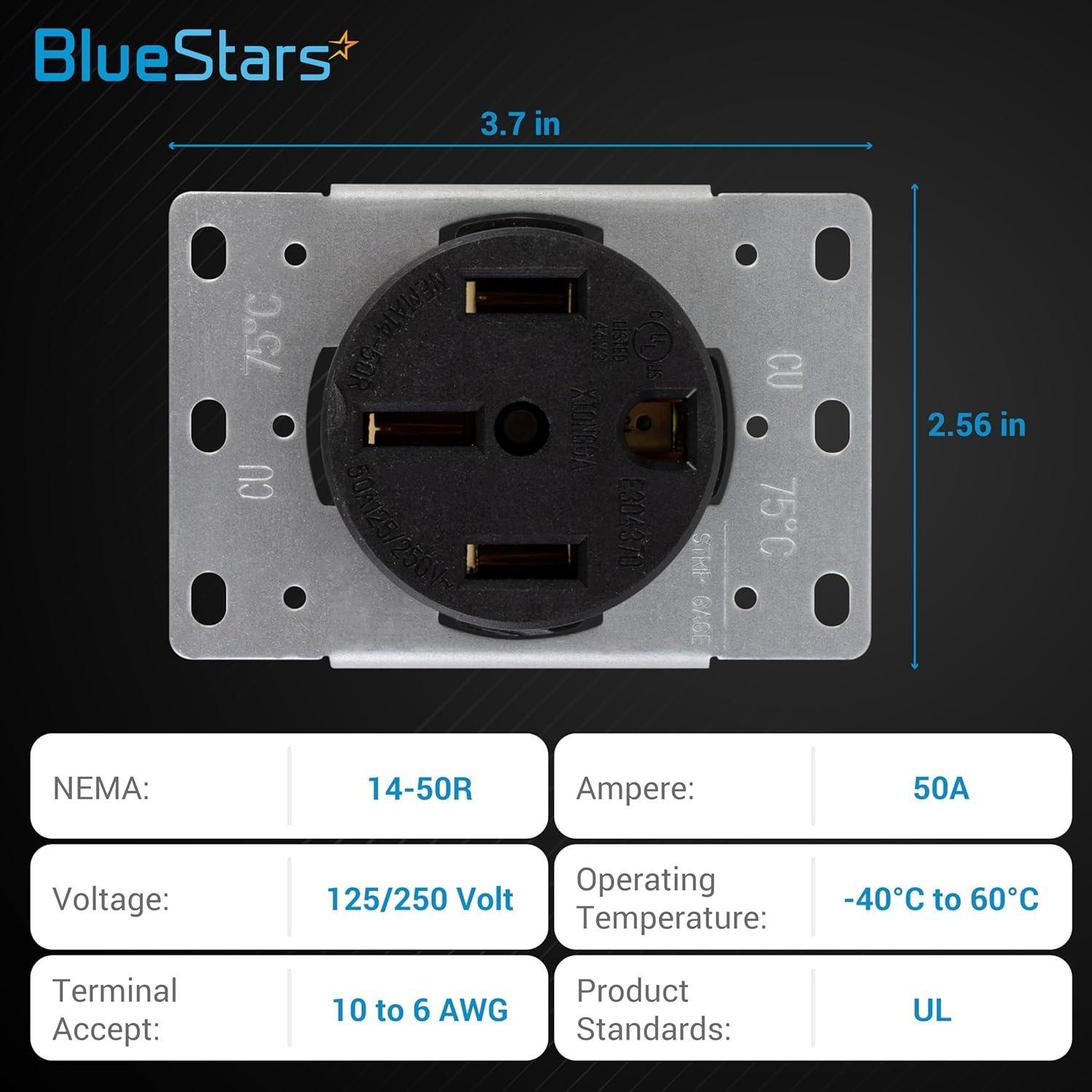 NEMA 14-50R Flush Mounting Receptacle, 50A 125/250V 3 Pole 4 Wire Straight Blade Outlet image 2