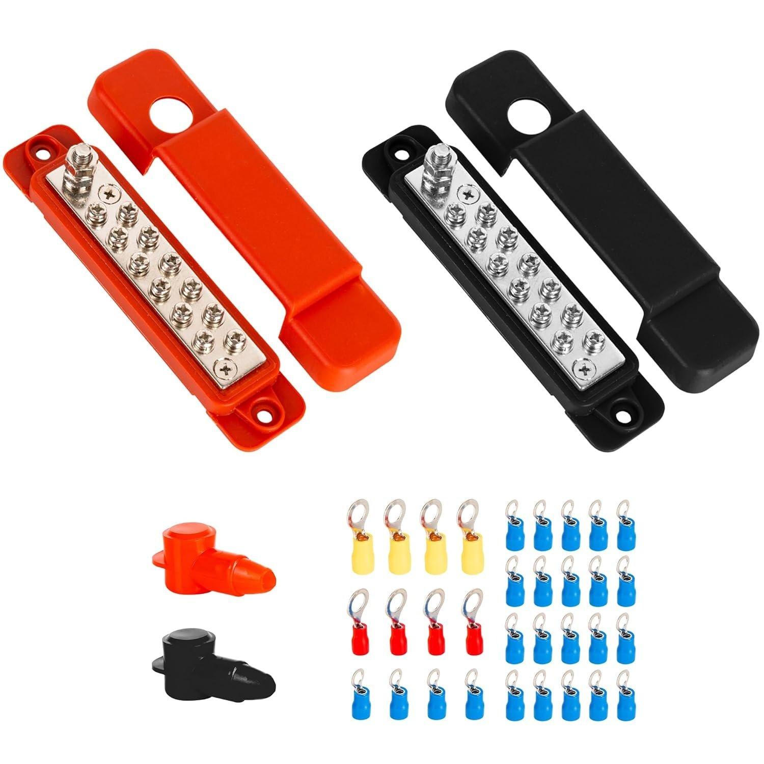 Bus Bar 12-48V DC 180A, 12 Terminal Power Distribution Block with 32 Wire Lugs - Battery Junction Post image 0