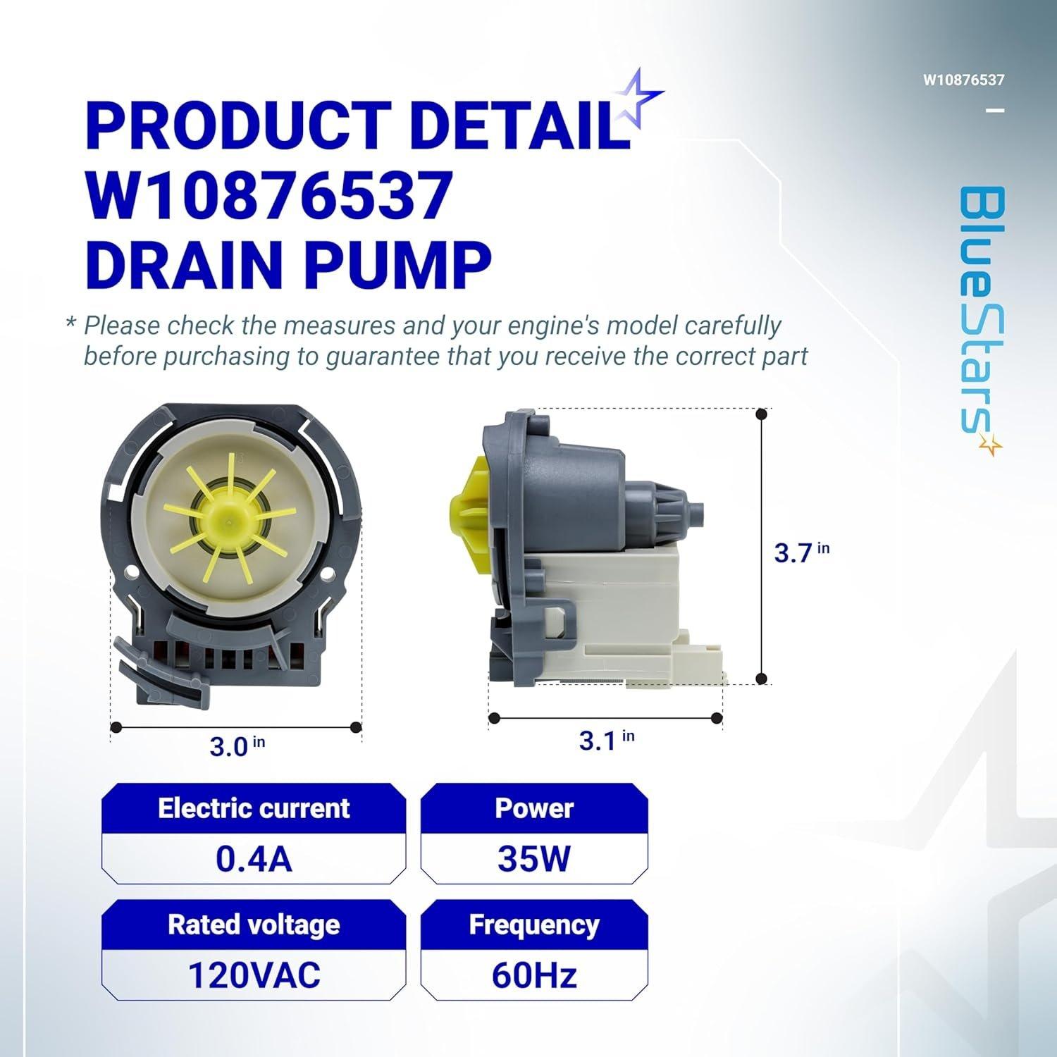 W10876537 W10724439 Dishwasher Drain Pump - Compatible with Whirlpool Amana Kenmore KitchenAid Maytag Dishwashers WDT720PADM2 WDF320PADS2 WDT970SAHZ0 WDT730PAHZ0 AP6004843 PS11738151 4454971 image 6