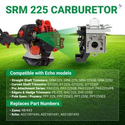 SRM 225 Carburetor - for Echo SRM-225 PAS 225 GT225 PAS-225 GT-225 SRM225 PE225 PAS225 SHC225 PPF225 GT225L SHC225S Trimmer Weedeater A021001692 RB-K93 SRM 225 Air Filter Case Cleaner Cover thumbnail 3