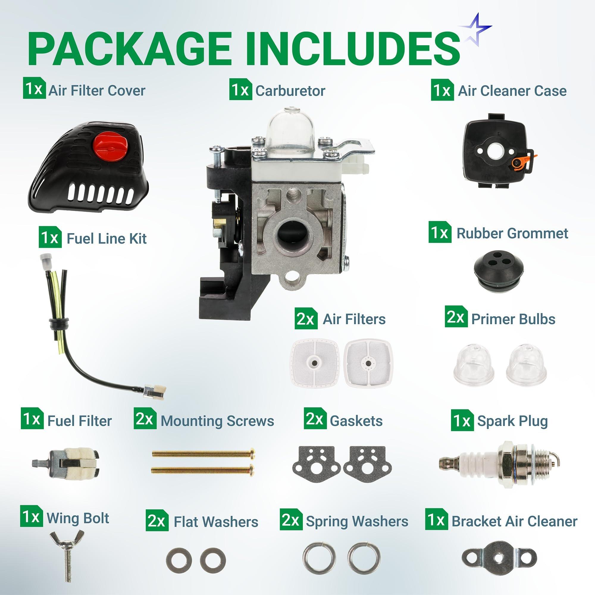 SRM 225 Carburetor - for Echo SRM-225 PAS 225 GT225 PAS-225 GT-225 SRM225 PE225 PAS225 SHC225 PPF225 GT225L SHC225S Trimmer Weedeater A021001692 RB-K93 SRM 225 Air Filter Case Cleaner Cover image 1