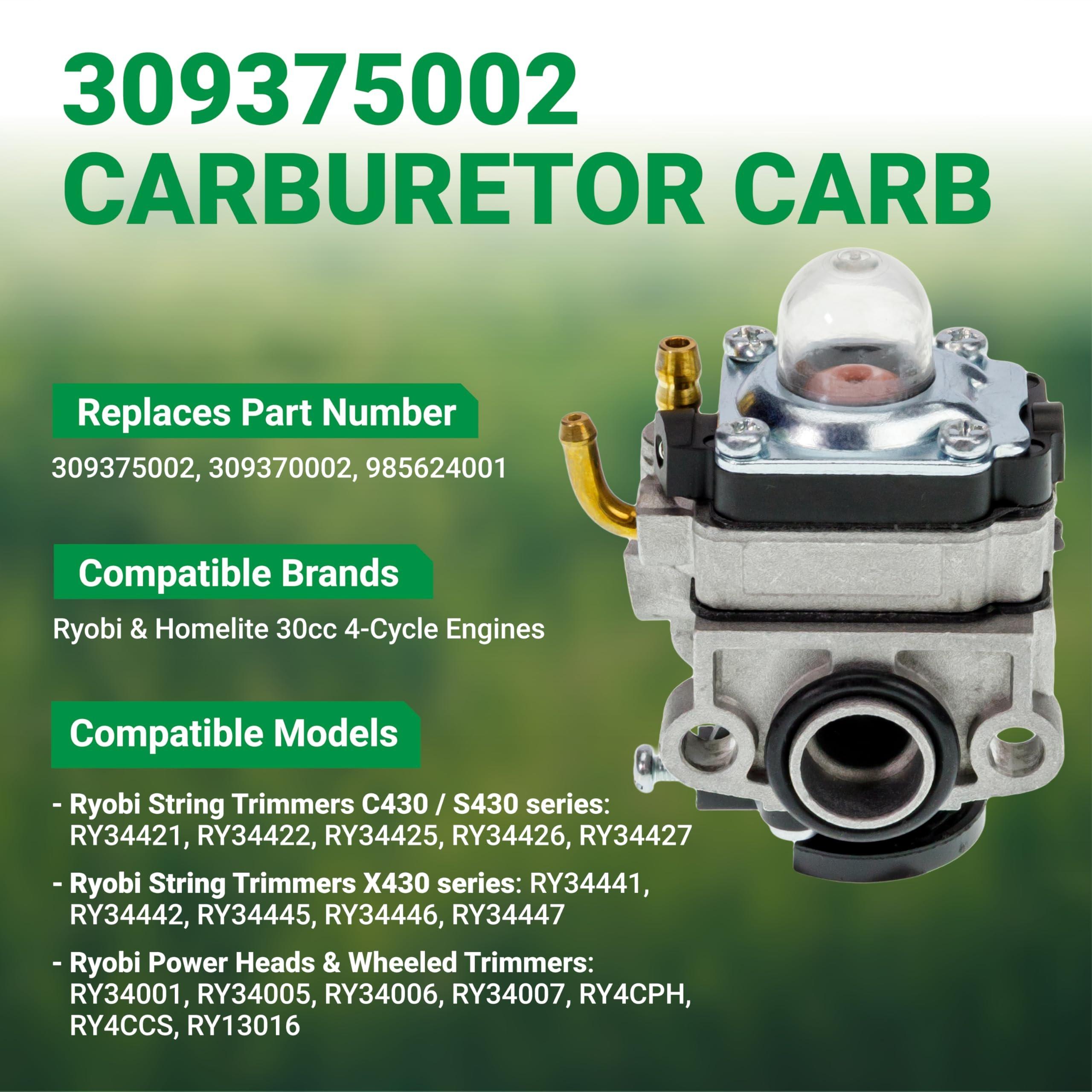 309375002 Carburetor Kit - Compatible with Ryobi & Homelite 30cc 4-Cycle Engines 309370002 985624001 Ryobi S430 C430 X430 RY34421 RY34441 RY34425 RY34445 RY34001 RY13016 String Trimmers image 4