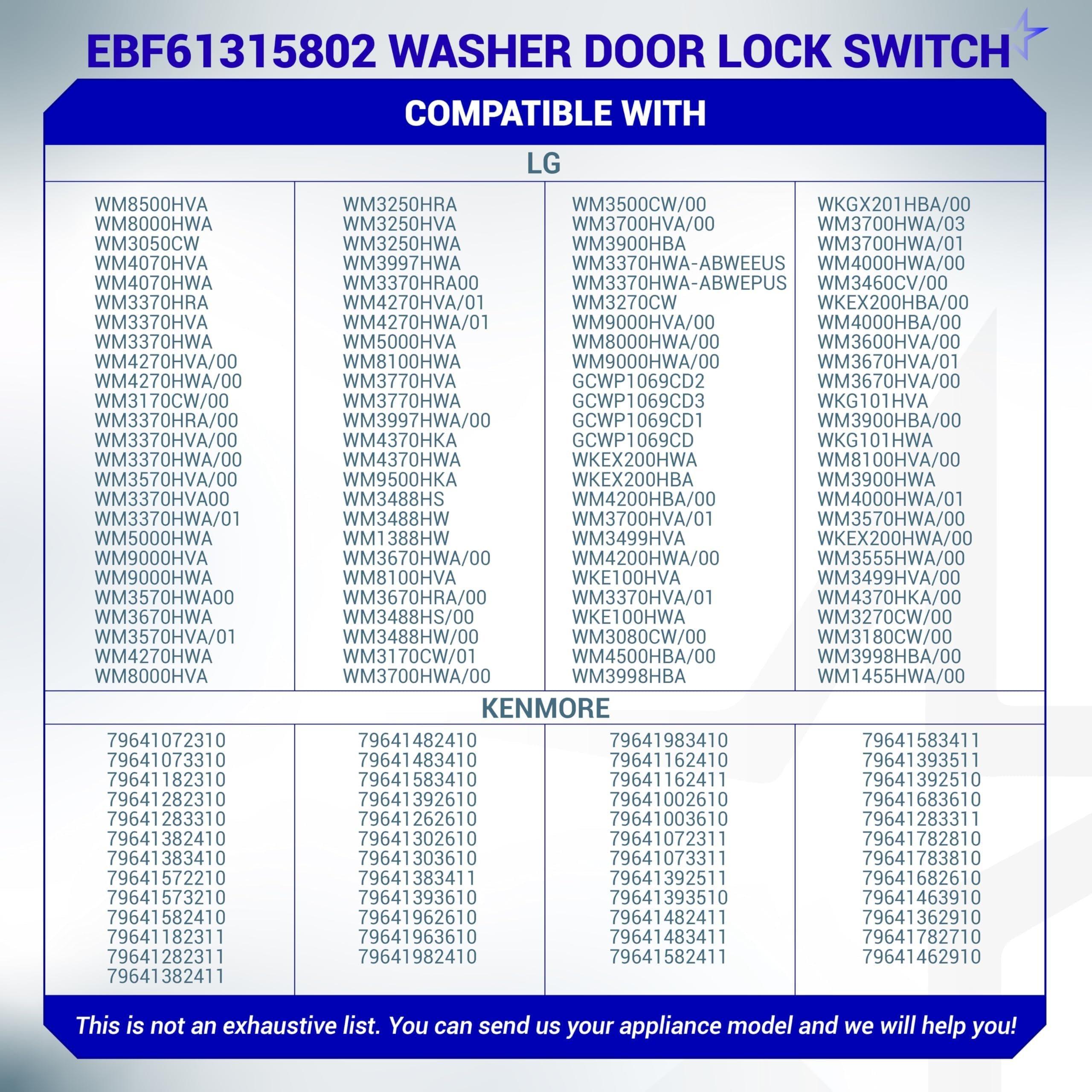 EBF61315802 LG Washer Door Lock Switch - Fits for LG & Kenmore Front-Load Washing Machine WM1388HW WM3050CW 79641002610 - Replaces EBF62534401 2667085 AP5672154 PS7792232 image 6