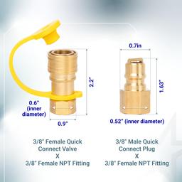 3/8 Inch Natural Gas Quick Connect Fittings - LP Propane Hose Quick Disconnect Assembly Set for Low Pressure Propane or Natural Gas Systems RV Grills Heaters thumbnail 1
