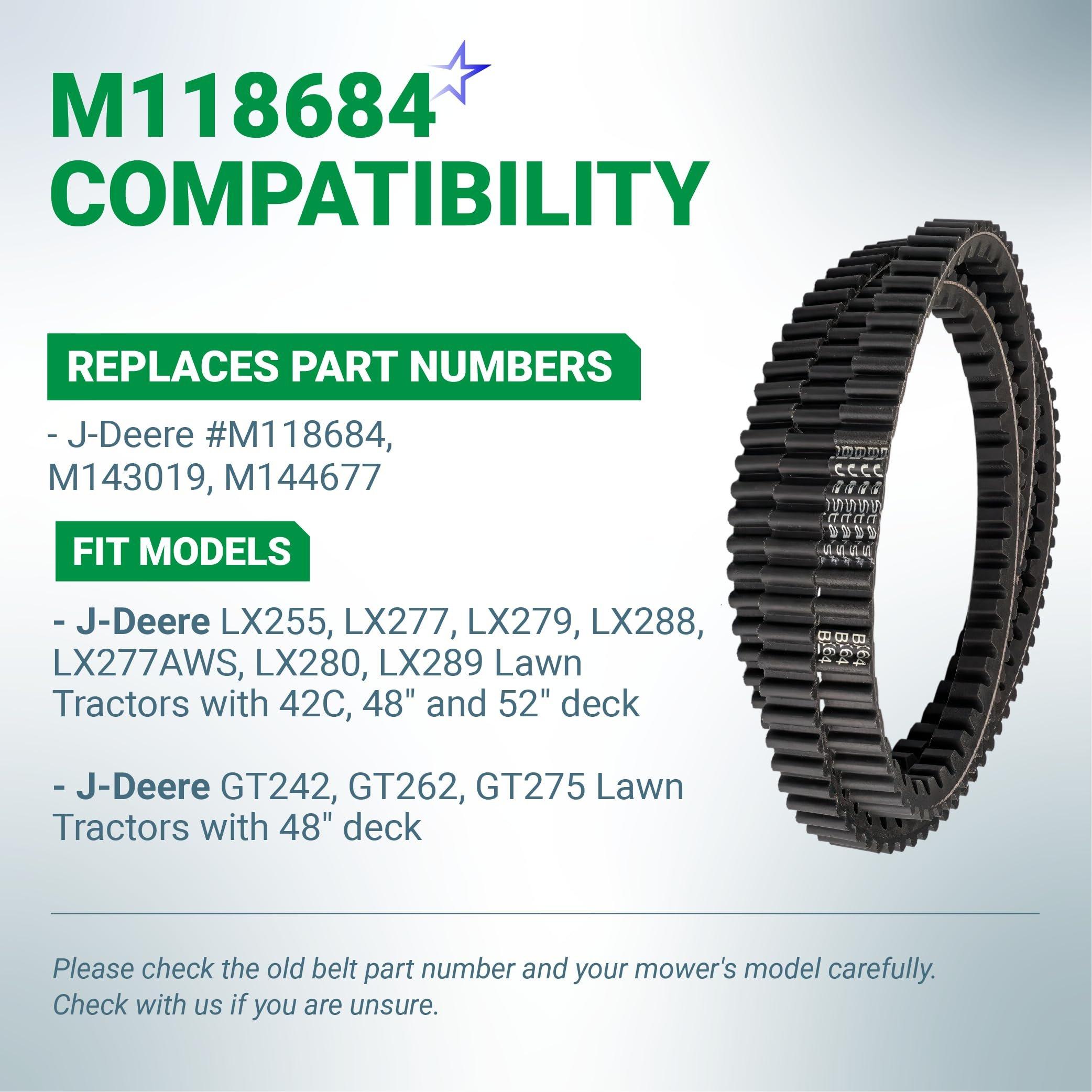 BlueStars M118684 M143019 M144677 Mower Deck Belt - Compatible with J-Deere LX255, LX277, LX279, LX288, LX277AWS, LX280, LX289 with 42C 48" 52" Deck, GT242, GT262 GT275 - Cogged Belt 5/8" x 64" image 3