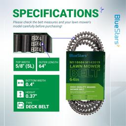 BlueStars M118684 M143019 M144677 Mower Deck Belt - Compatible with J-Deere LX255, LX277, LX279, LX288, LX277AWS, LX280, LX289 with 42C 48" 52" Deck, GT242, GT262 GT275 - Cogged Belt 5/8" x 64" thumbnail 1