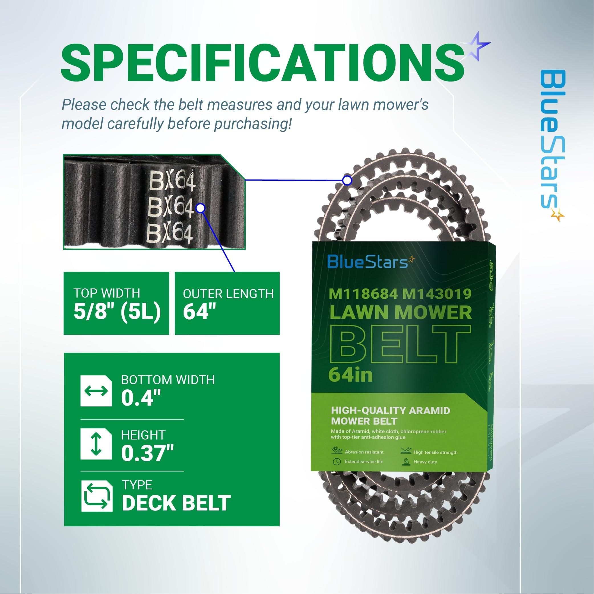 BlueStars M118684 M143019 M144677 Mower Deck Belt - Compatible with J-Deere LX255, LX277, LX279, LX288, LX277AWS, LX280, LX289 with 42C 48" 52" Deck, GT242, GT262 GT275 - Cogged Belt 5/8" x 64" image 1