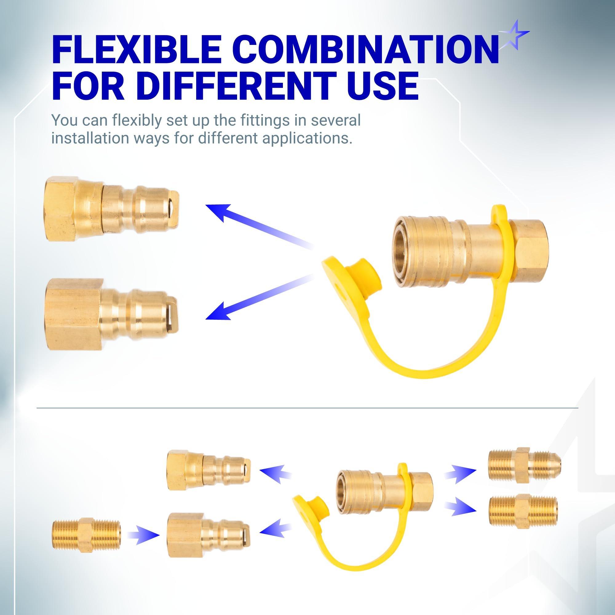 3/8 Inch Natural Gas Quick Connect Fittings - LP Propane Hose Quick Disconnect Assembly Set for Low Pressure Propane or Natural Gas Systems RV Grills Heaters image 4