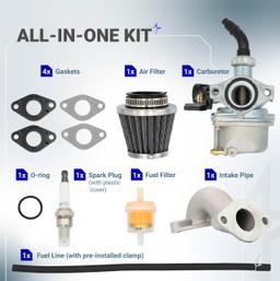 AT125 Carburetor Kit for Coleman Powersports ATV AT125-B AT125-EX AT125-UT 125cc Quad Carb Replacement Part with Air Filter, Fuel Filter, Intake Pipe, Spark Plug, Fuel Line, Clamps, Gaskets thumbnail 1