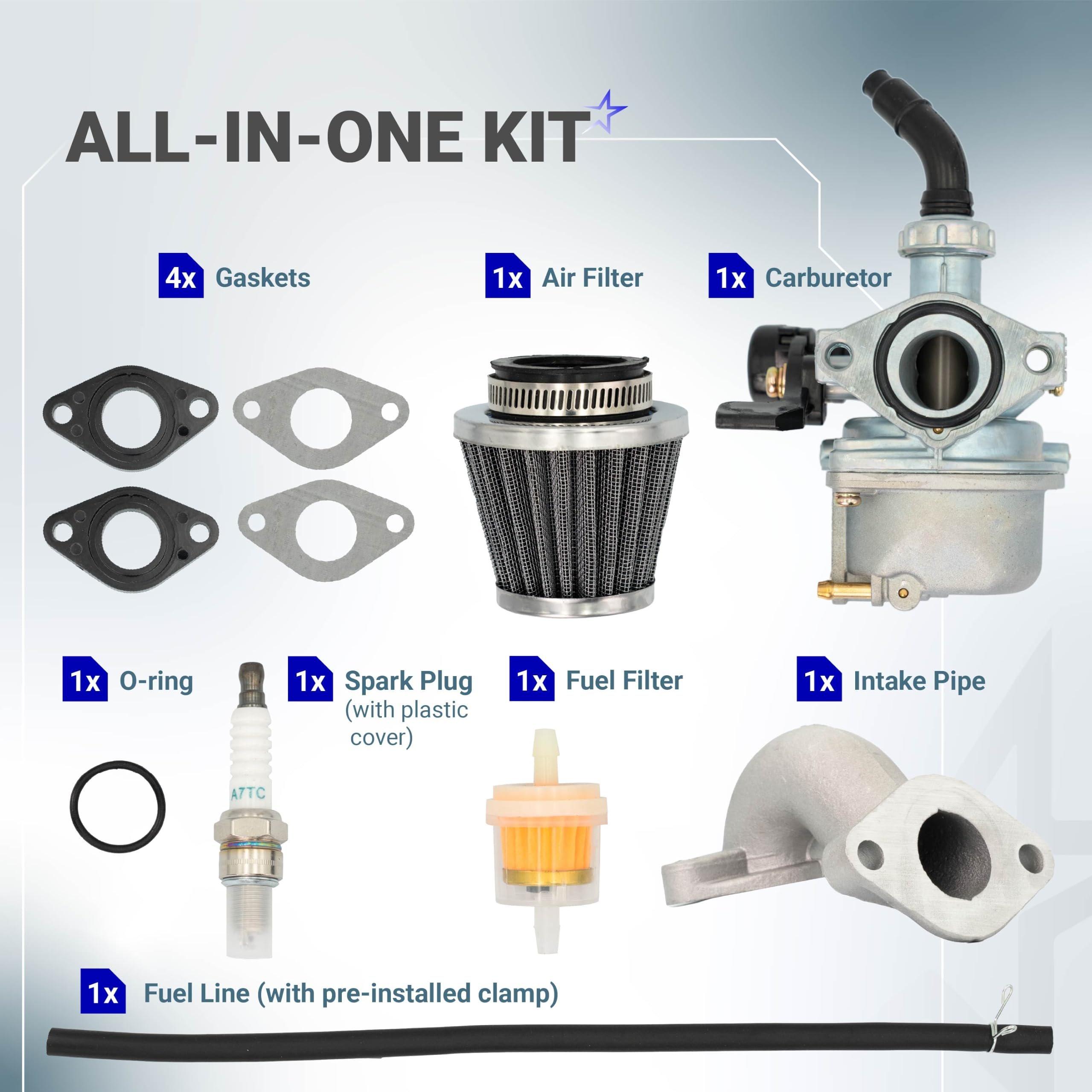 AT125 Carburetor Kit for Coleman Powersports ATV AT125-B AT125-EX AT125-UT 125cc Quad Carb Replacement Part with Air Filter, Fuel Filter, Intake Pipe, Spark Plug, Fuel Line, Clamps, Gaskets image 1