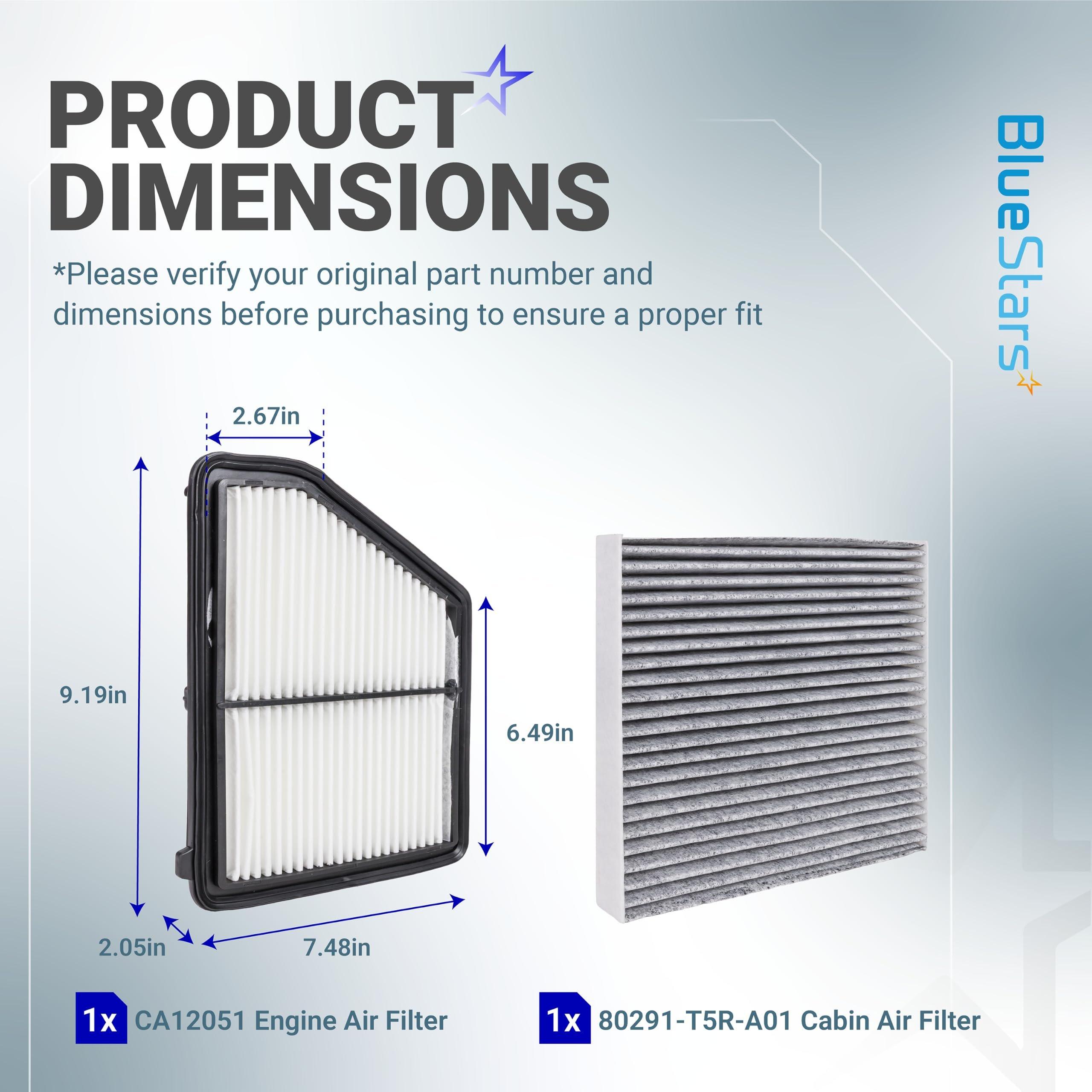80291-T5R-A01 Cabin Air Filter + CA12051 Engine Air Filter Kit - Compatible with Honda Civic 2016-2026 2.0L, HR-V 2023-2026 2.0L - Replaces 17220-5BA-A00, CF11182, SA12051 image 1