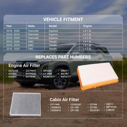 CF11966 Cabin Air Filter + CA12260 Engine Air Filter Kit - Compatible with 2018-2026 Chevy Equinox GMC Terrain 1.5L, 2018-2019 1.6L, 2018-2020 2.0L - Replaces 23279657 84390002 thumbnail 2