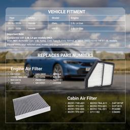 80291-T5R-A01 Cabin Air Filter + CA12051 Engine Air Filter Kit - Compatible with Honda Civic 2016-2026 2.0L, HR-V 2023-2026 2.0L - Replaces 17220-5BA-A00, CF11182, SA12051 thumbnail 2