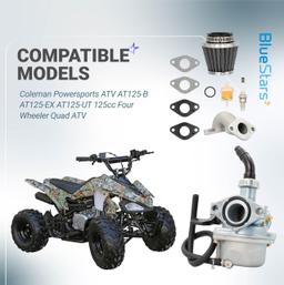 AT125 Carburetor Kit for Coleman Powersports ATV AT125-B AT125-EX AT125-UT 125cc Quad Carb Replacement Part with Air Filter, Fuel Filter, Intake Pipe, Spark Plug, Fuel Line, Clamps, Gaskets thumbnail 3