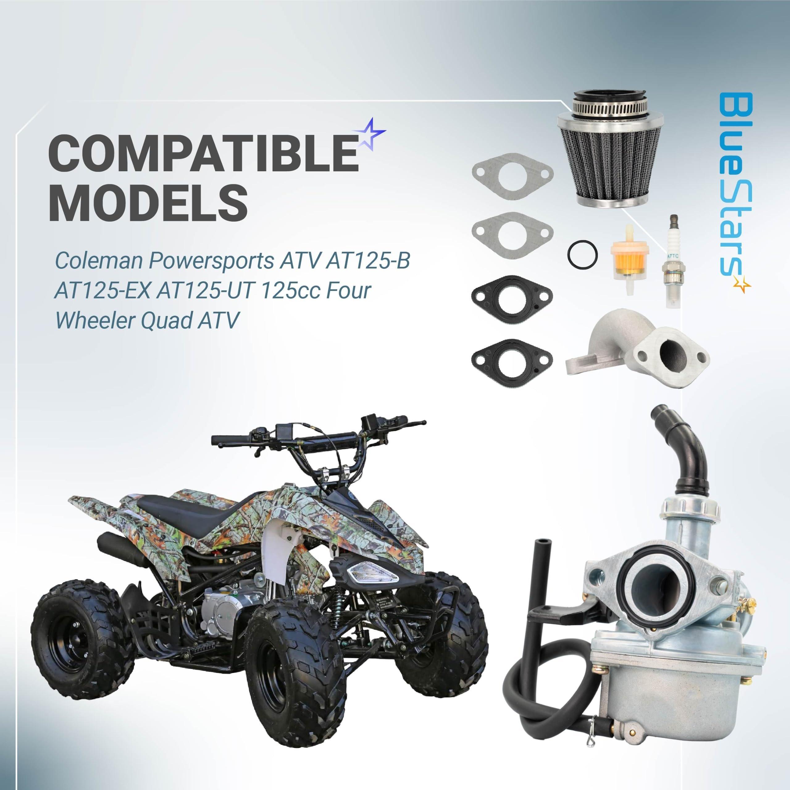 AT125 Carburetor Kit for Coleman Powersports ATV AT125-B AT125-EX AT125-UT 125cc Quad Carb Replacement Part with Air Filter, Fuel Filter, Intake Pipe, Spark Plug, Fuel Line, Clamps, Gaskets image 3