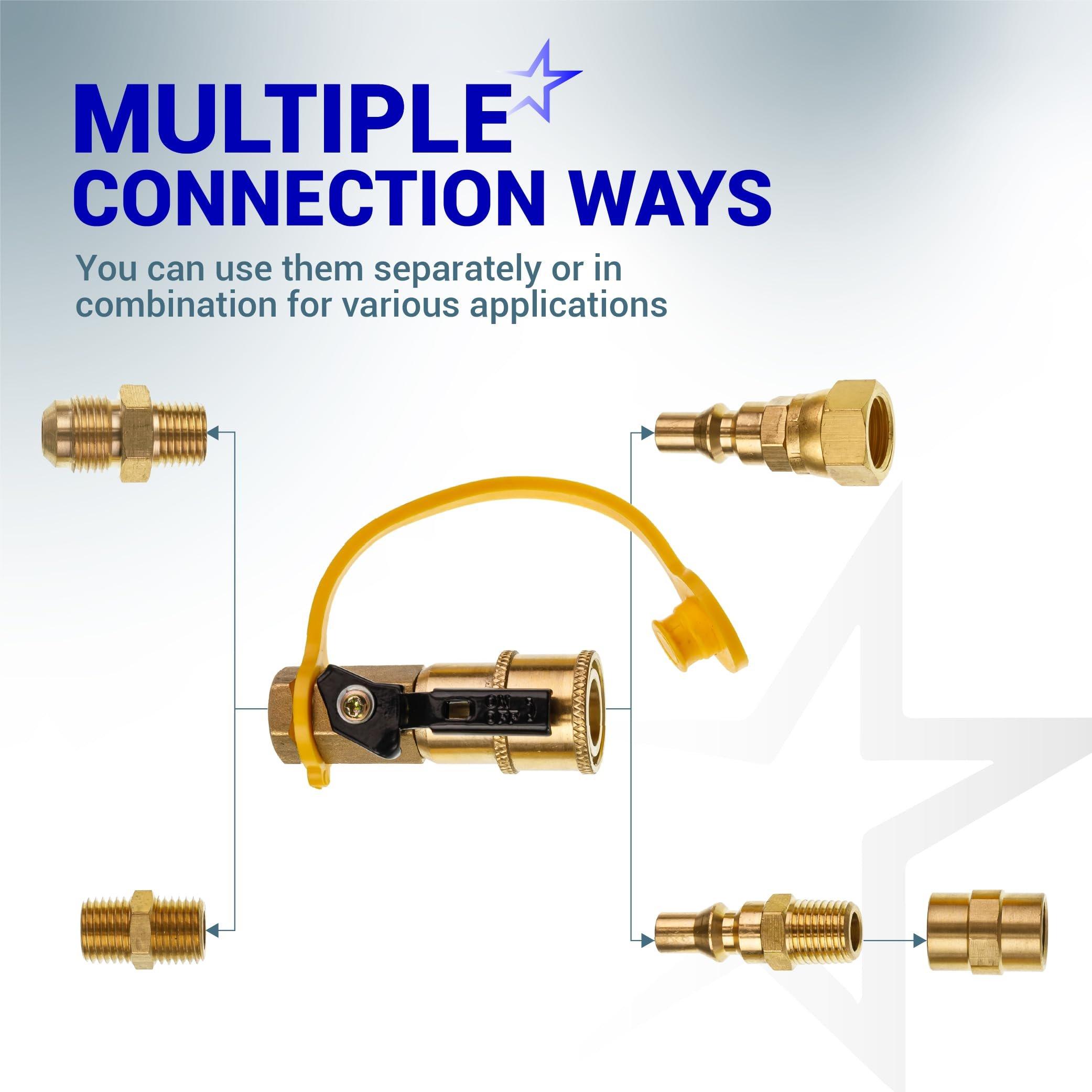 BlueStars RV Propane Quick Connect Fitting Adapter Valve Kit - 1/4" Male NPT Full Flow Plug & 3/8" Male Flare Quick Kit for Low Pressure Gas Appliance Heater Grill Fire Pit and RV Quick Connect, 7pcs image 6