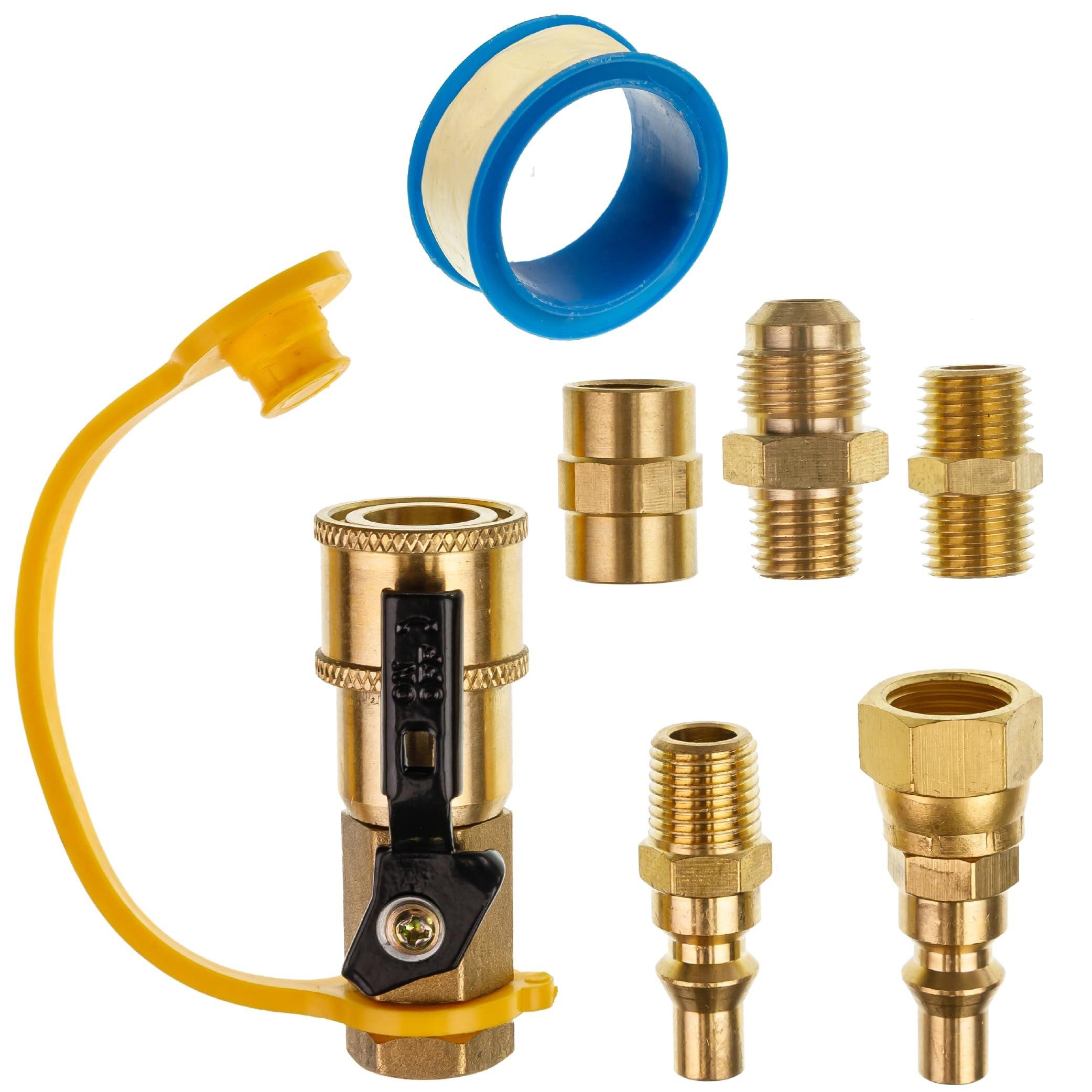 BlueStars RV Propane Quick Connect Fitting Adapter Valve Kit - 1/4" Male NPT Full Flow Plug & 3/8" Male Flare Quick Kit for Low Pressure Gas Appliance Heater Grill Fire Pit and RV Quick Connect, 7pcs image 0
