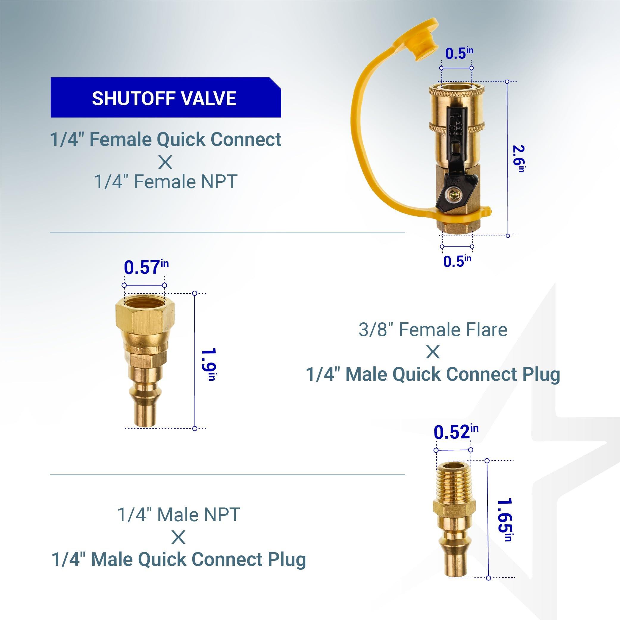 BlueStars RV Propane Quick Connect Fitting Adapter Valve Kit - 1/4" Male NPT Full Flow Plug & 3/8" Male Flare Quick Kit for Low Pressure Gas Appliance Heater Grill Fire Pit and RV Quick Connect, 7pcs image 2
