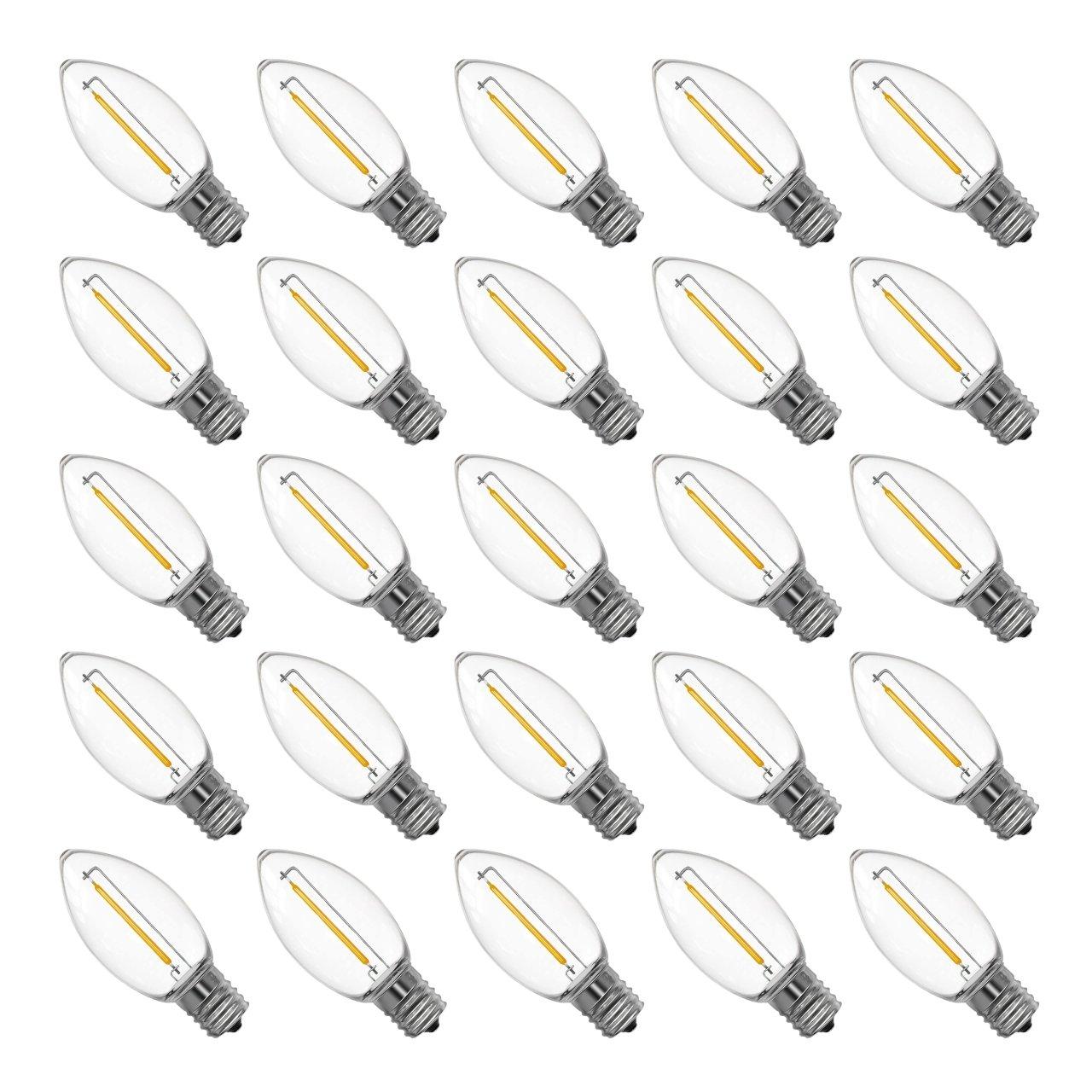 C9 LED Christmas Holiday Decor Light Bulb, 25-Pack 2200K Warm White Vintage E17 Shatterproof Replacement Bulbs for Outdoor Seasonal Decor image 0